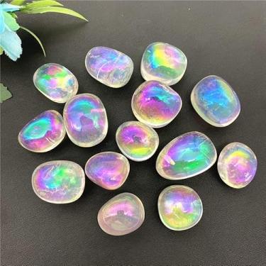 Imagem de 100 g Pedra preciosa natural galvanizada Aura cristal branco pedra rolada cristal Reiki matéria-prima amostra de aquário de rocha