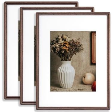 Imagem de Conjunto de 3 porta-retratos de 30 x 40,6 cm, moldura de madeira de nogueira maciça natural com vidro temperado de alto tempero, canto arredondado feito à mão, moldura de madeira de 30 x 40 cm, fosco