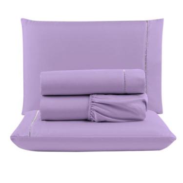 Imagem de Lençol Casal 3 Peças Algodão 400 Fios Toque Aveludado Lilas - gaby enx