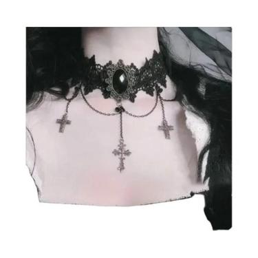 Imagem de Colar Choker Vintage De Veludo Rosa Com Franjas, Acessório De Moda Gót