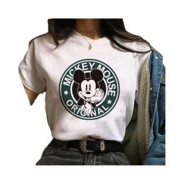 Imagem de Camiseta Feminina Kawaii Disney Mickey Minnie Mouse Com Estampa De Alg