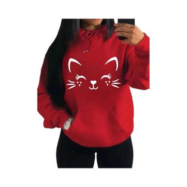 Imagem de Moletom Feminino Com Estampa De Gato Feliz Moda Casual Streetwear Hip 