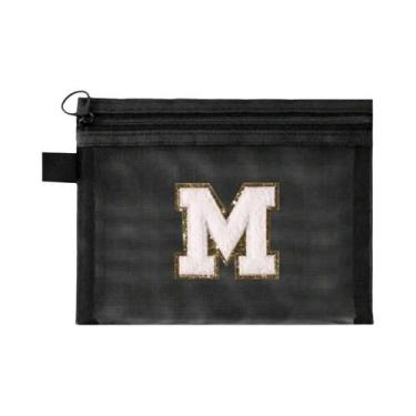 Imagem de Bolsa De Cosméticos Grande Capacidade Em Malha Preta Com Iniciais Bran