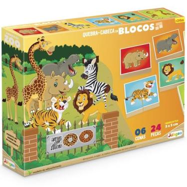 Imagem de Quebra cabeça animais do zoo em blocos com 24 peças - junges - 833, U
