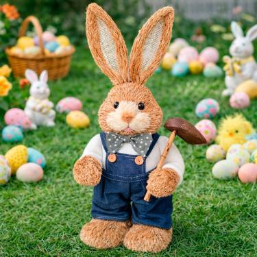 Imagem de Coelho Coelhinho Decoração Enfeite Páscoa Em Palha De 45cm