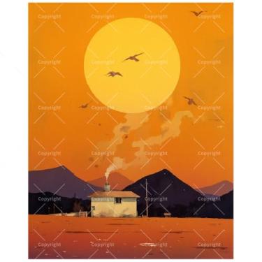 Imagem de TAOPAOLAB Kit de pintura Sun Over Cabin por números para adultos - Casa rústica DIY com pintura de céu laranja em tela 40,6 x 50 cm, conjunto de tinta acrílica, adequado para iniciantes, arte country