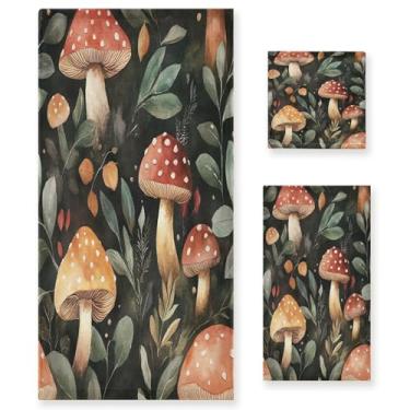 Imagem de xigua Conjunto de toalhas de banheiro cogumelo absorvente macio 3 peças toalha de banho toalha de mão toalhas decorativas para banheiro, academia, hotel, praia, piscina