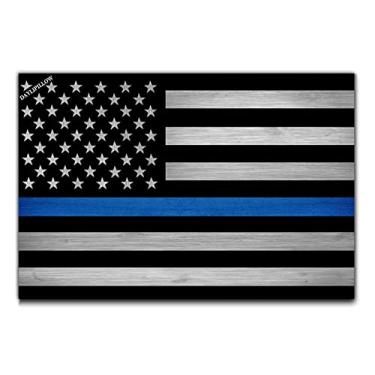 Imagem de DAYLIPILLOW Tapete vintage com estampa da bandeira americana, tapete de porta de celeiro de madeira rústica para porta da frente, linha azul bandeira dos EUA homenageando homens e mulheres