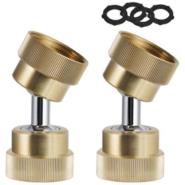 Imagem de Hibbent Adaptador de mangueira de jardim, protetor de mangueira de jardim giratório de 3/4 polegadas, conector de latão fêmea para fêmea de rotação dupla com 4 arruelas extras, pacote com 2