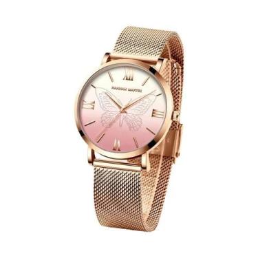 Imagem de Relógio Feminino Hannah Martin Com Design De Borboleta 3D Em Ouro Rosa