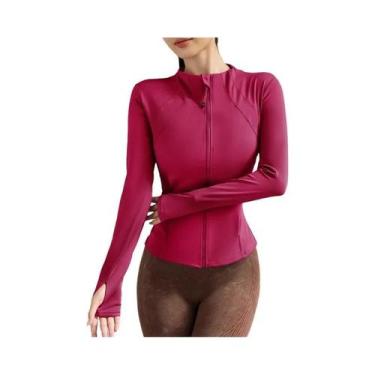 Imagem de Jaqueta Feminina De Manga Longa Com Zíper Em Cor Sólida Para Esportes,