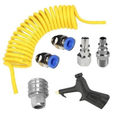 Imagem de Mangueira Espiral Amarela 10Mts 1/4 Conexões, Bico Soprador - AF Autom