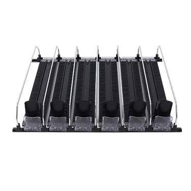 Imagem de Suporte para bebidas auto-empurrante, largura ajustável, mola fácil, grande capacidade, dispensador de bebidas para geladeira de 15 polegadas, para refrigeradores domésticos, (Preta)