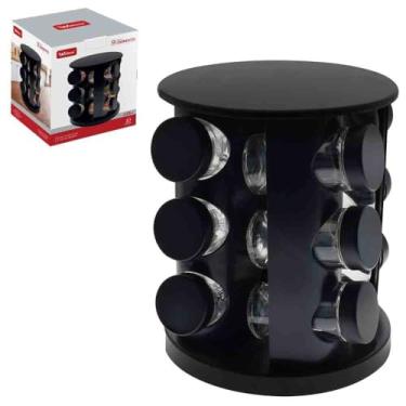 Imagem de Porta temperos giratório com 9 potes de vidro, condimentos, preto