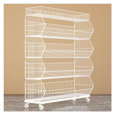 Imagem de Carrinho organizador de lanche de 5 camadas - Rack móvel de exibição de doces para bebidas, batatas fritas, frutas e vegetais - Racks de exibição de varejo para supermercados e casas - branco, 120 cm