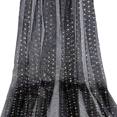 Imagem de FINGERINSPIRE Tecido de tule com pontos pretos de 2,19 m de largura 153 cm de largura com bolinhas iridescentes e bolinhas douradas menores tecido de tule para saias tutu, decorações de festa e laços