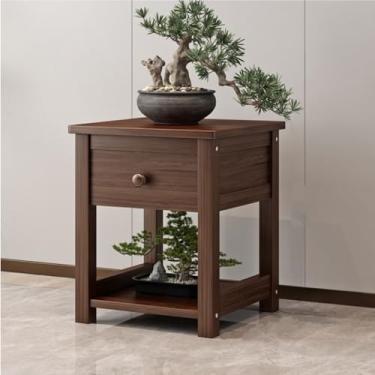 Imagem de Mesa de console de madeira maciça - Rack de armazenamento simples com gavetas, suporte de exibição multicamadas para plantas, ideal para varanda, varanda, corredor e corredor