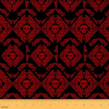 Imagem de Tecido de estofamento jacquard vintage para cadeiras 1 jarda tecido floral damasco por jarda para decoração de quarto crânio floral exótico para projetos de bricolage em casa, impermeável, interior e