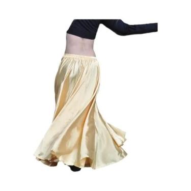Imagem de Saia Longa De Dança Do Ventre Espanhola Em Cetim Brilhante Com 14 Core