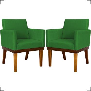Imagem de Kit 2 Poltronas Decorativa Para Sala Recepção Consultório Escritório Base Em Madeira Divine Suede
