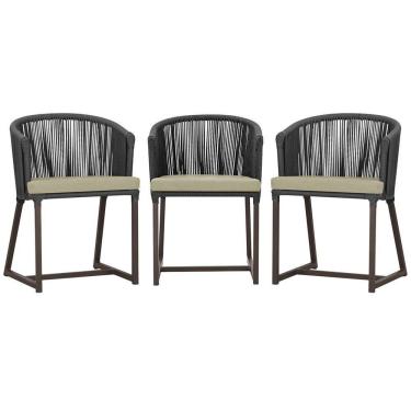 Imagem de 3 Cadeiras De Jantar Noronha Marrom Corda Náutica E7 Trama Preto
