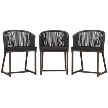 Imagem de 3 Cadeiras De Jantar Noronha Marrom Corda Náutica E9 Trama Preto