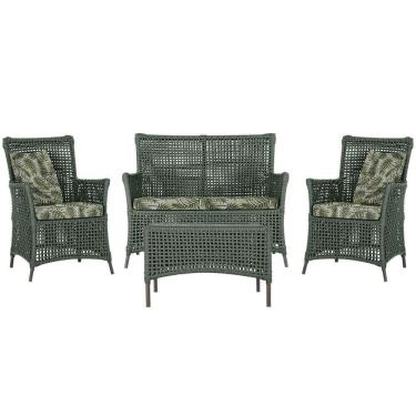 Imagem de Jogo Sofá 2 Poltronas E Mesa Igapó Marrom E5 Trama Original Verde