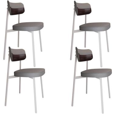 Imagem de Kit 04 Cadeiras Estofada Para Sala De Jantar Astrid Branco C01 Linho Cinza Courino Café - Lyam Decor