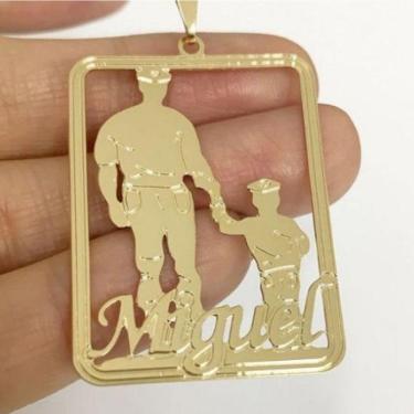 Imagem de Pingente Personalizado Pai E Filho Bombeiro Banhado A Ouro