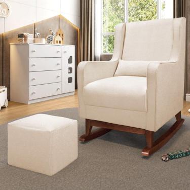 Imagem de Poltrona De Amamentação Balanço Madeira E Puff Alya Bouclê P02 - D'rossi Cor Bege