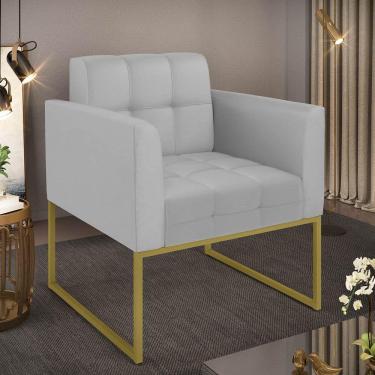 Imagem de Poltrona Sala Decorativa Elisa Pé De Aço Lateral Dourado Sintético Cinza D03 - D'rossi