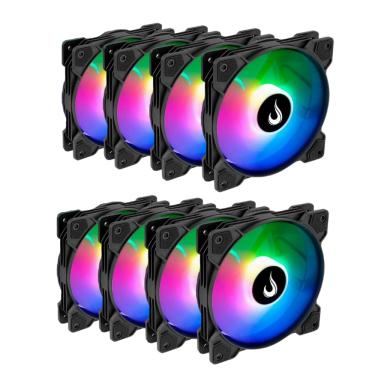 Imagem de Kit 8 Fans Rise Mode X Led Rainbow 120mm Preto - RM-XLD-RBW-8