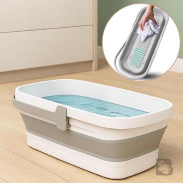 Imagem de Balde Retangular de Silicone Limpeza Pesada Dobrável Multiuso com 4 Ro