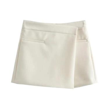 Imagem de Saia Mini Vintage De Cintura Alta Com Fenda Para Mulheres, Com Bolsos 