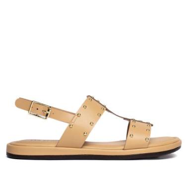 Imagem de Sandália Rasteira Feminina Via Scarpa Apliques Dourados Creme, Creme, 