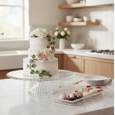 Imagem de Kit Boleira c Pé Travessa bandeja Suporte Bolo Doce Festa Cristal - GE