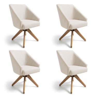 Imagem de Kit 4 Poltronas Giratórias Alana Linho Base De Madeira - Pallazio Cor Bege