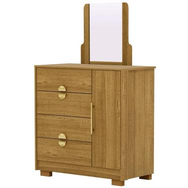 Imagem de Cômoda Sapateira Com Espelho Para Quarto 1 Porta 4 Gavetas Paraty V01 Nature - Lyam Decor