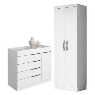 Imagem de Cômoda Sapateira Sevilha 2004147 E Armário Multiuso New 2000192 Branco Tx - Aramóveis