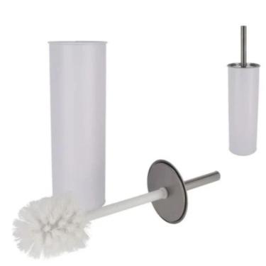 Imagem de Escova Sanitária Branca Com Haste Em Aço Inox E Suporte Para Limpeza De Vaso Sanitário