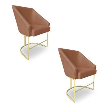 Imagem de Kit 2 Poltronas Luxo Alana Bouclê Base Ferro Dourado - Pallazio Cor Terracota