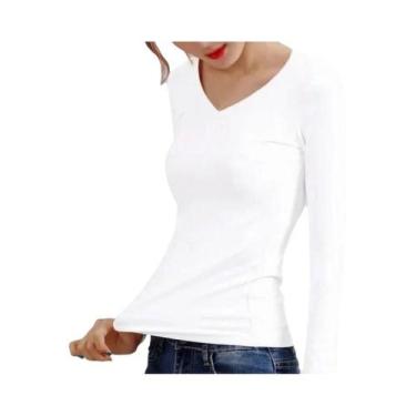 Imagem de Camiseta Térmica Feminina De Manga Longa Em Veludo Cor Sólida Para Inv