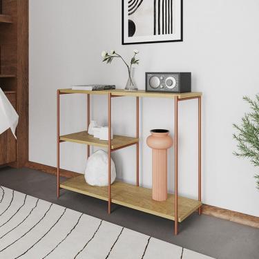 Imagem de Aparador Industrial Artesania 95cm Console para Sala Home Hall Entrada e Decoração - Cobre/freijó