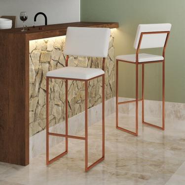 Imagem de Banqueta com Encosto Nina Alta Industrial para Bar Cozinha Bancada Assento em Corino - Cobre/branco