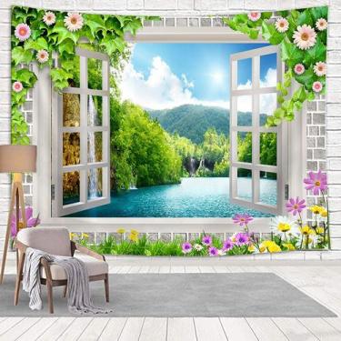 Imagem de Tapeçaria, janela, paisagem, parede, 150x100cm, fibra de poliéster - y