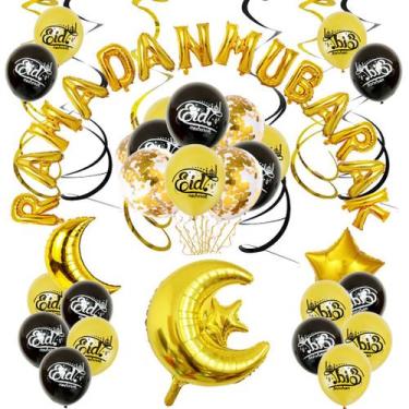 Imagem de Kit de balões de festa Ramadan Mubarak 50 unidades Mylar Gold Moon Sta