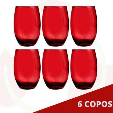 Imagem de 6 Copo Vidro California Redondo 450ml Grande Vermelho - PRATICASA