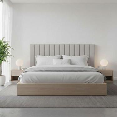 Imagem de Cabeceira Cama Casal Queen Estofada Gomos 170cm x 121cm Linho Veludo -