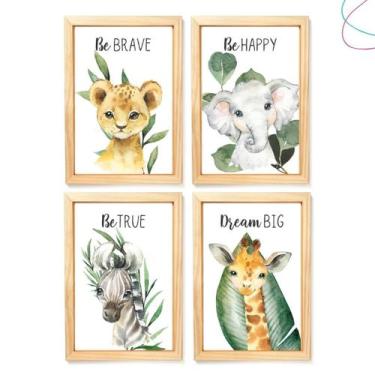 Imagem de Kit 4 Quadros Decorativos Infantil Safari Aquarela Baby - Creative Cat