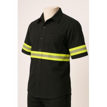 Imagem de Camisa Brim Profissional Faixa Refletiva Manga Curta Botão - Fiber Rac